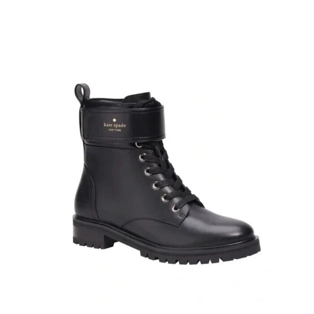 NIB Kate Spade Joplin Women's US 10 Ankle Boots Black Nappa Leather Lug Sole